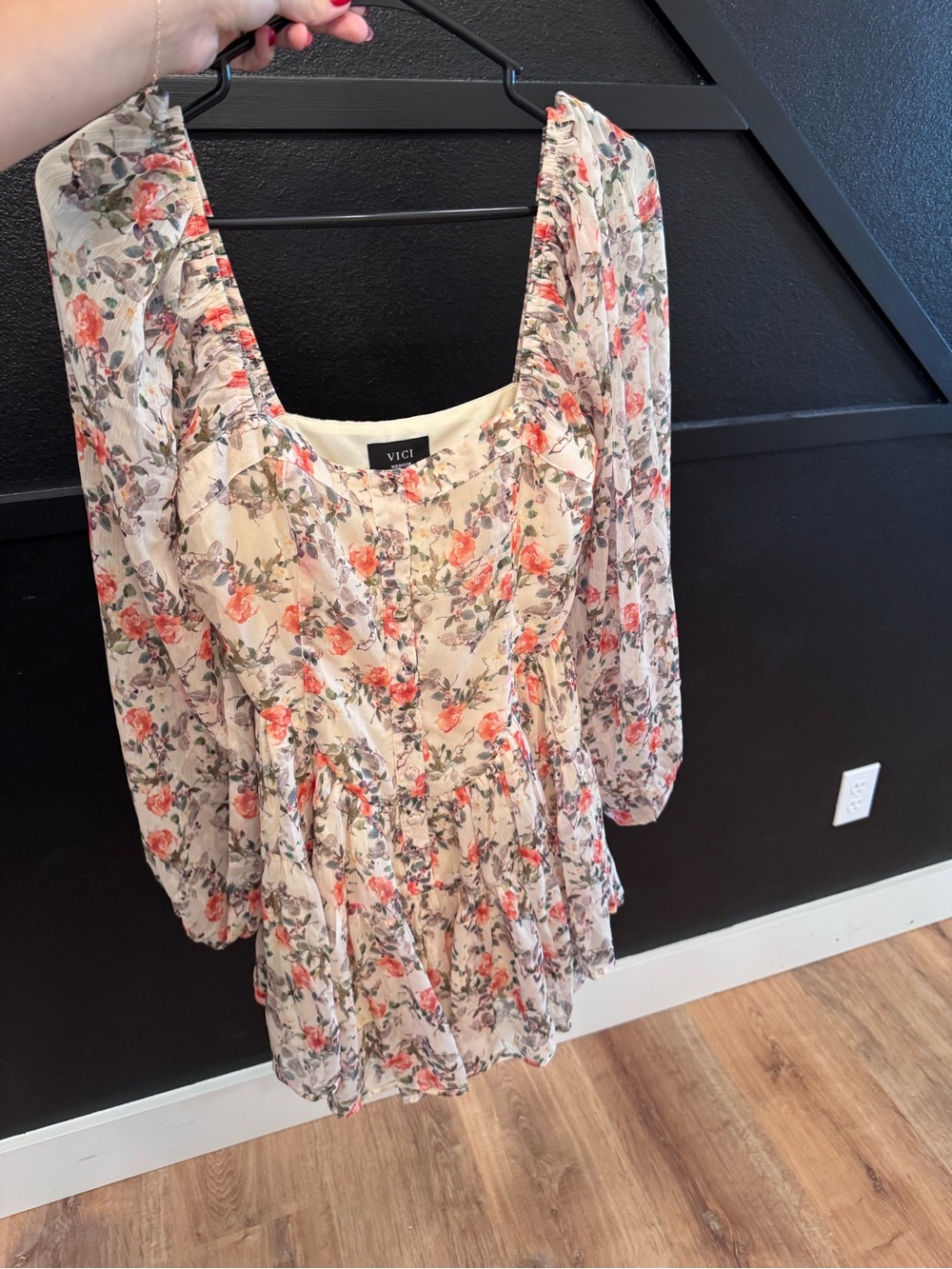 VICI Cream Floral Square-Neck Tiered Peasant Dress